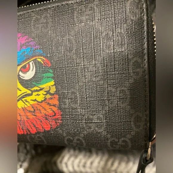 Gucci Long Wallet GG Supreme Eagle Pvc women/Men Black W/COA